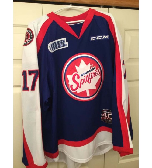 Custom OHL Windsor Spitfires 2014 15 17 Logan Stanley Hockey Jersey Alternate Blue